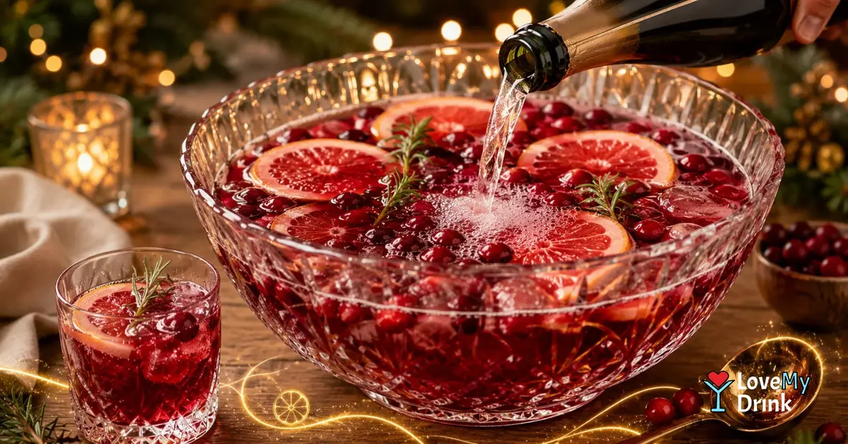 Christmas punch with cranberry, grapefruit and rosemary as sparkling wine.