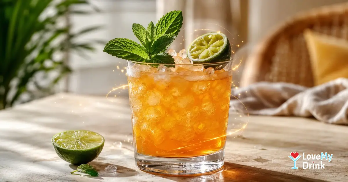 Classic Mai Tai with crushed ice, fresh mint and lime, served in a rocks glass.