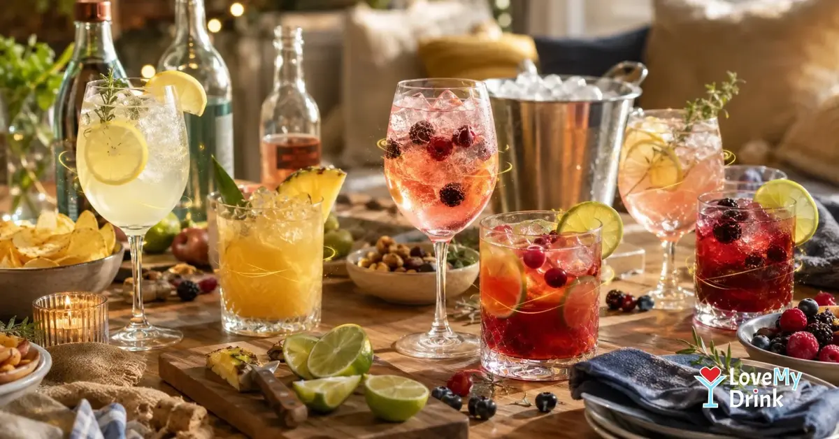 Easy last-minute party drinks with citrus, berries and ice on a casual home table