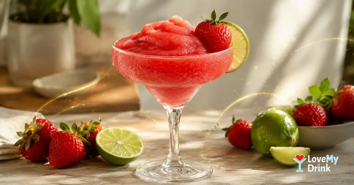 Frozen Strawberry Daiquiri with fresh strawberries.