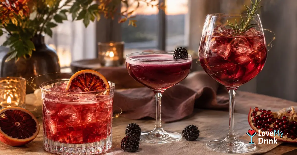 Three stylish Halloween cocktails with blood orange, blackberry and pomegranate.
