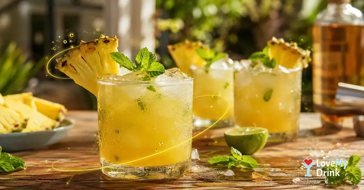 Easy rum and pineapple juice cocktails on a summer table